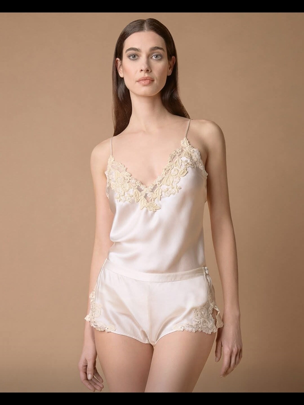 La Perla Cream Silk Lace Cami & Shorts Set